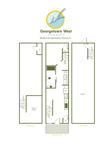Floor plan for studio, 1 bath, 912 sqft